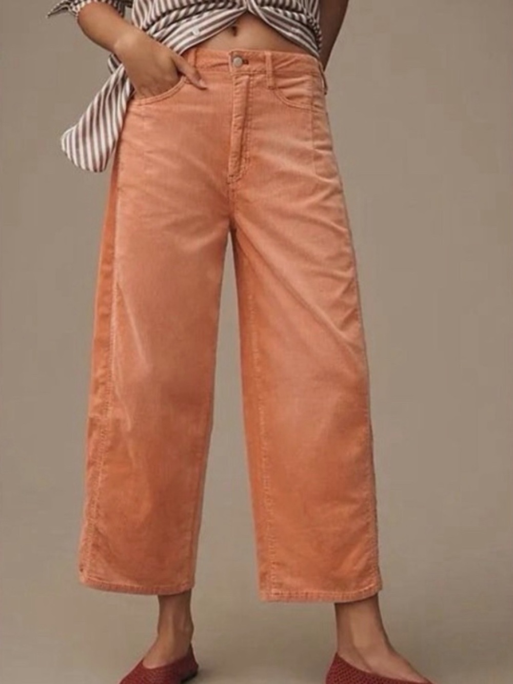 Pilcro The Kenna Mid Rise Heritage Barrel Jeans Corduroy Peach Pants Size 30